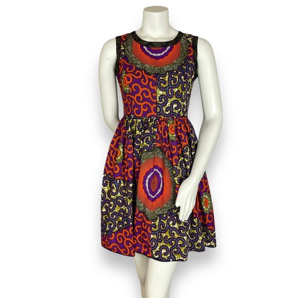 Kutula by Africana Dress Sleeveless Wax Print‎ Batik Ankara Fit and Flare - Picture 1 of 12